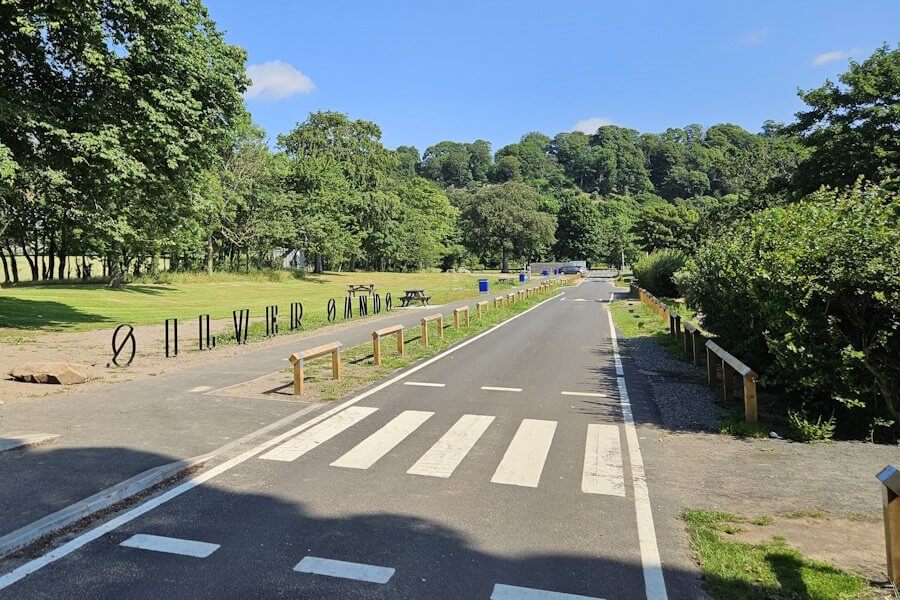 Road leading to Silver Sands, with a zebra crossing 