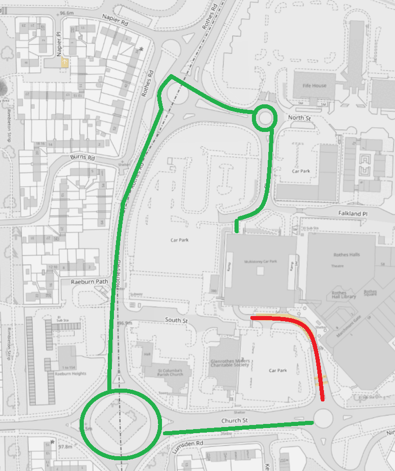 Map showing diversion route