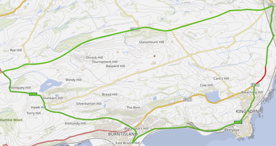 Diversion route for A921 Kinghorn Road