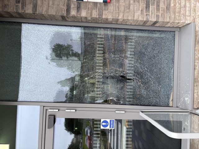 Templehall Community Hub smashed window