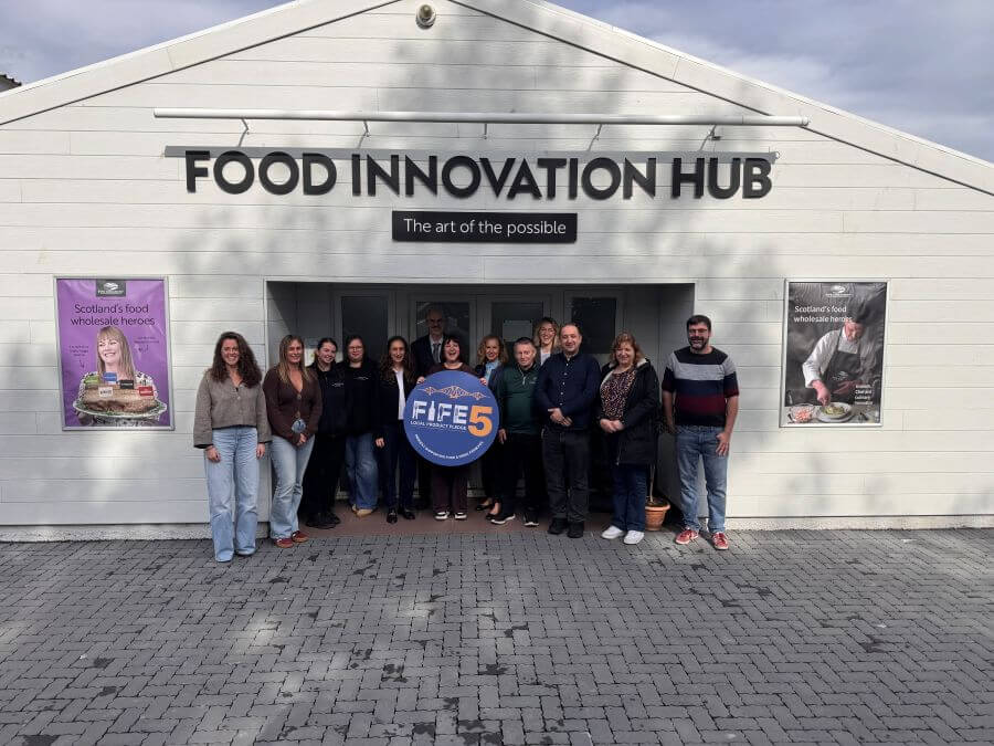 image shows participants at the launch event at Fife Creamery.