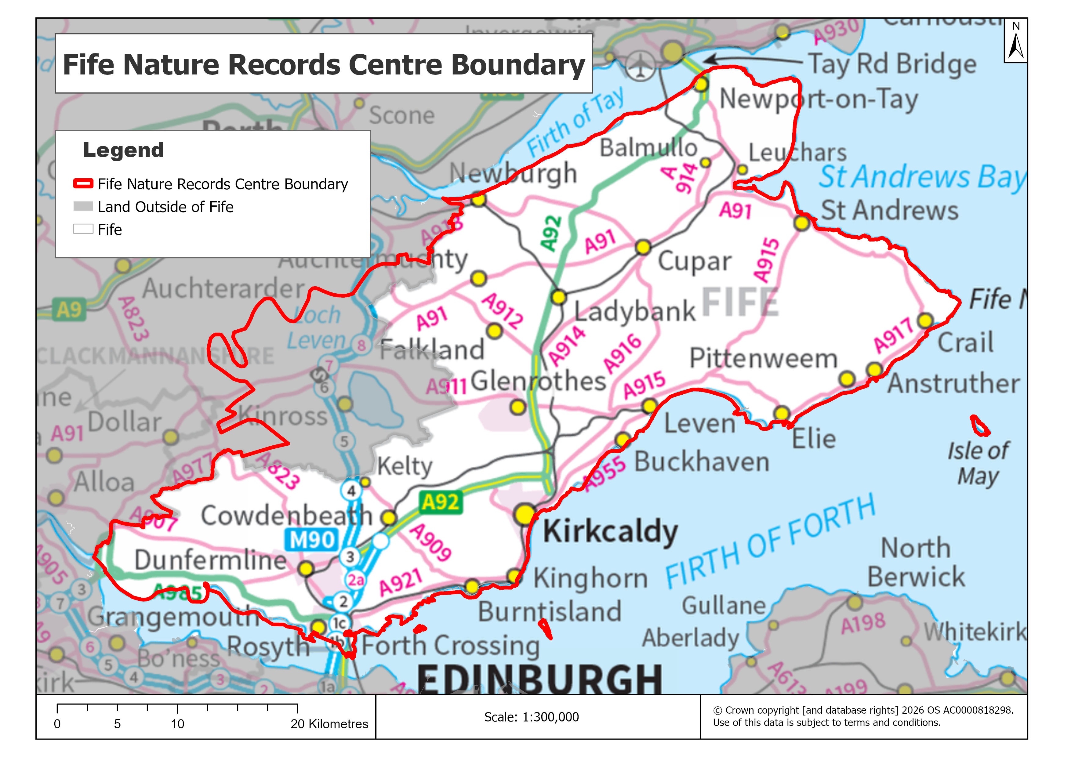 Fife Nature Records Centre boundary Map showing the Fife Nature Records Centre boundary (Vice County 85), covering Fife and Kinross