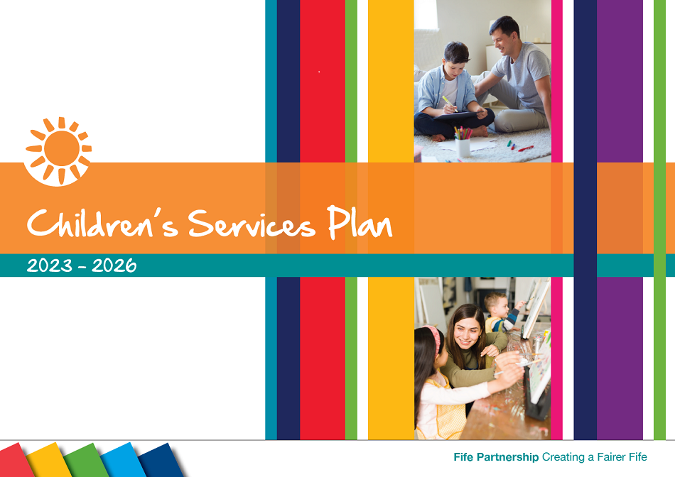 Image of the Children's Services Plan front cover, with logo and pictures of children in a classroom setting Image of the Children's Services Plan front cover, with logo and pictures of children in a classroom setting