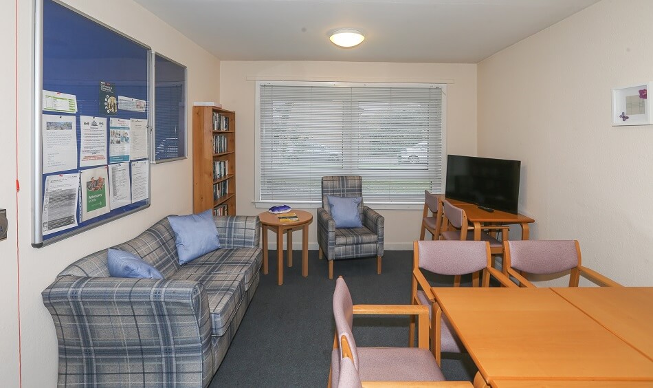 Communal seating and dining area at Patterson Place