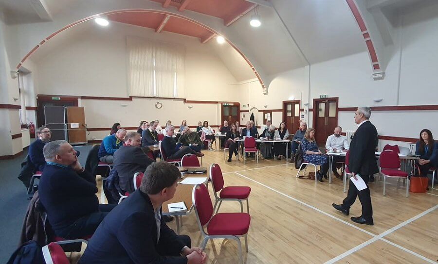 Meeting being addressed by the City Manager at Dell Farquharson - Community bids for Dunfermline Community Recovery Fund
