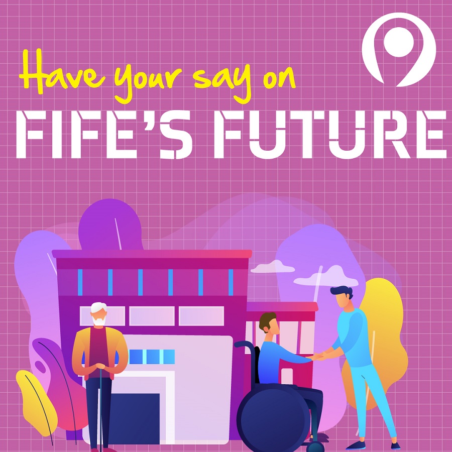 graphic showing a man with a cane and a man in a wheelchair in conversation with a third man - Impairment restricting your access?