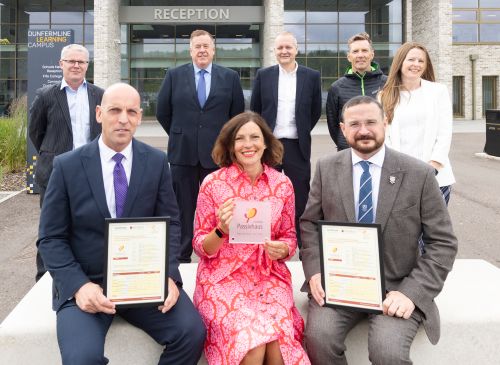 Councillor, headteachers and project team receiving Passivhaus accreditation - Dunfermline Learning Campus schools are world class!