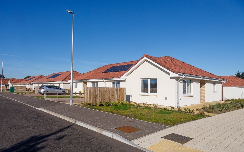 Bungalows at Methil Care Village, with small garden to the side
