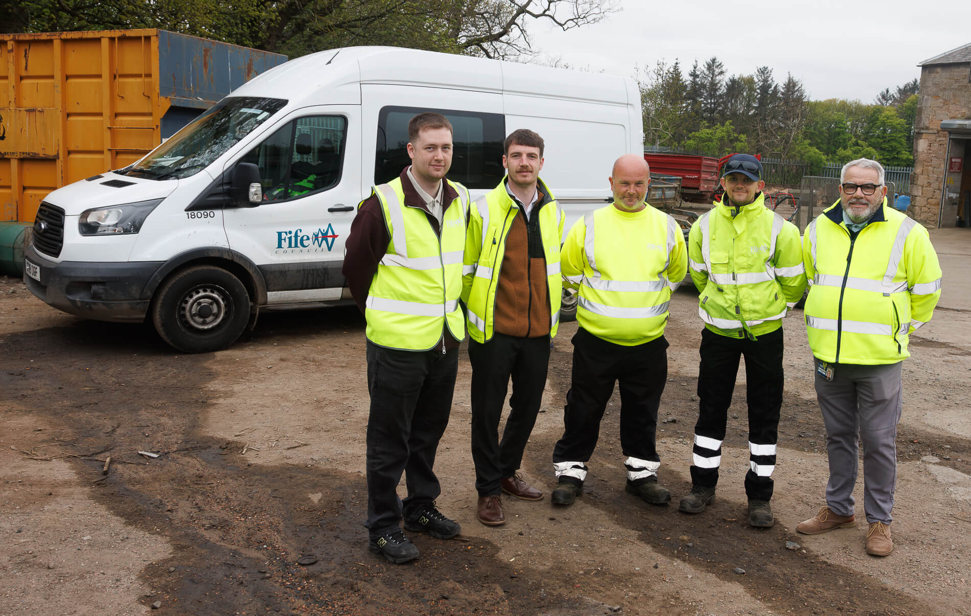 Our photo shows (left to right) Hamish Tait, Grounds Maintenance Operative; Fraser Nicol, Area Officer, Grounds Maintenance Kirkcaldy; David Baldie, Grounds Maintenance Operative; Sean Murray, Grounds Maintenance Operative; and Martin Williams, Employability Officer.