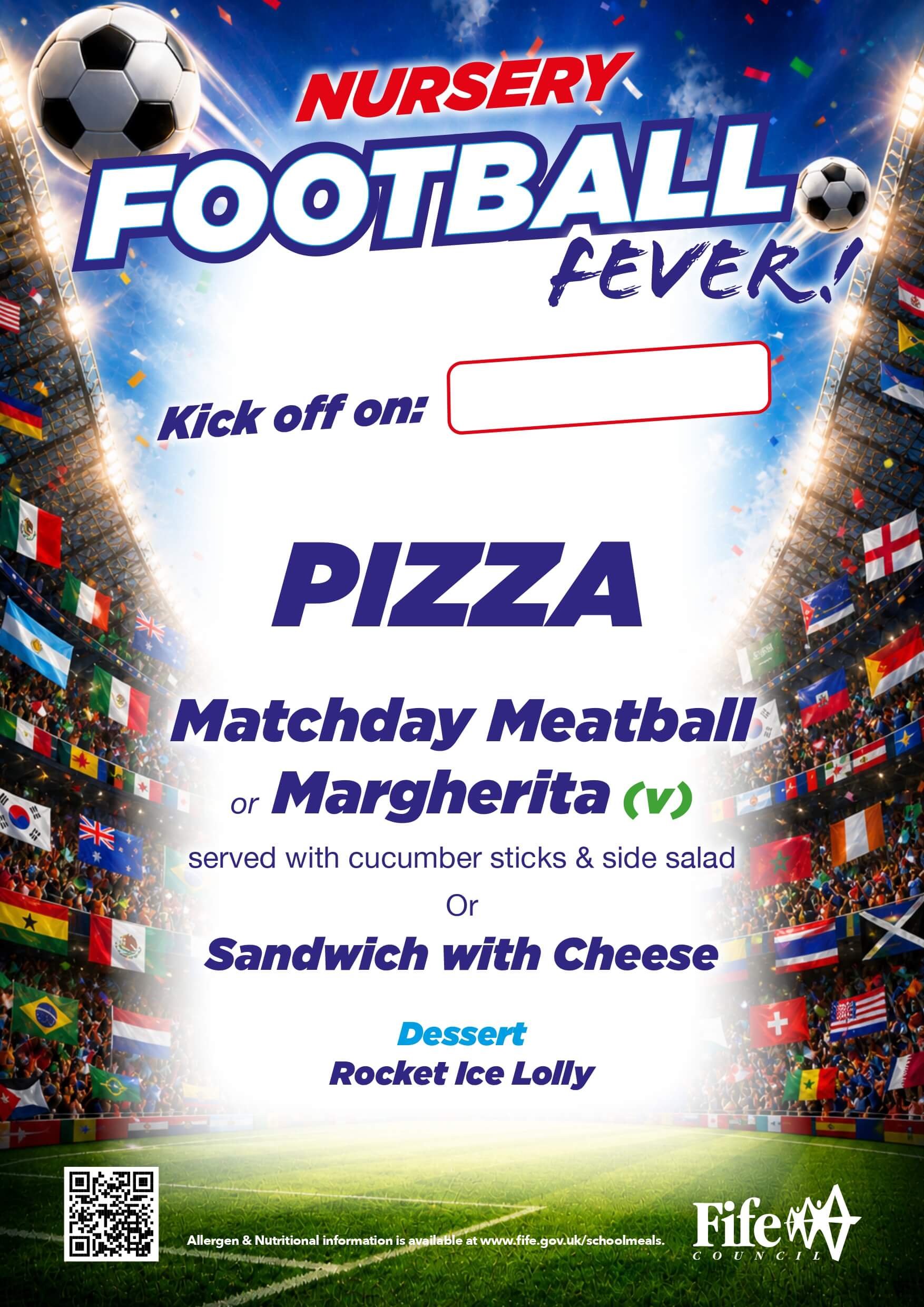 Football Fever World Cup Theme Day Menu Poster - Nursery page