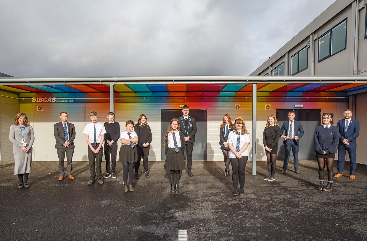 Staff and pupils at Woodmill High School