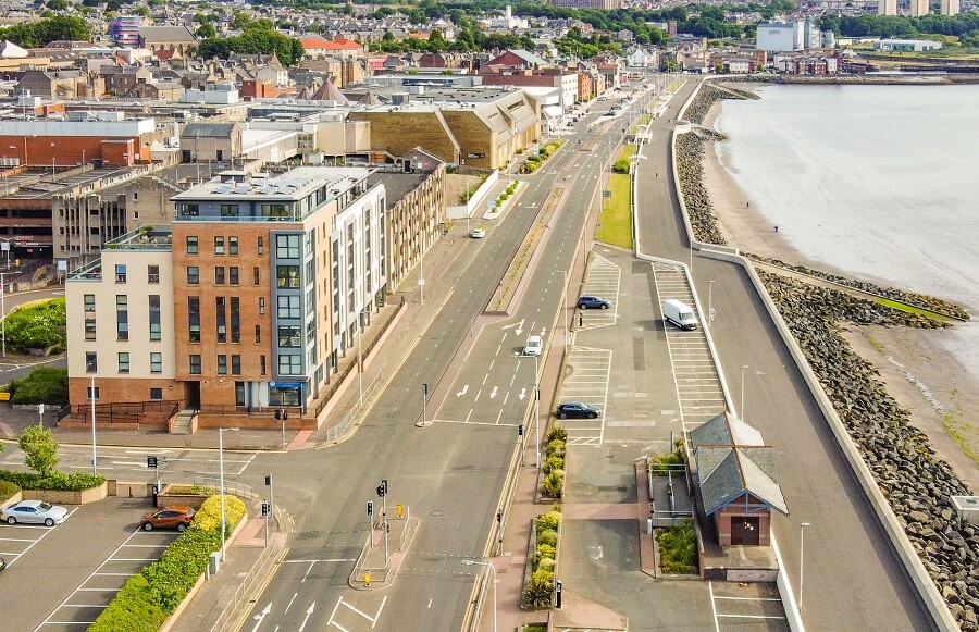 Aerial shot of Kirkcaldy waterfront