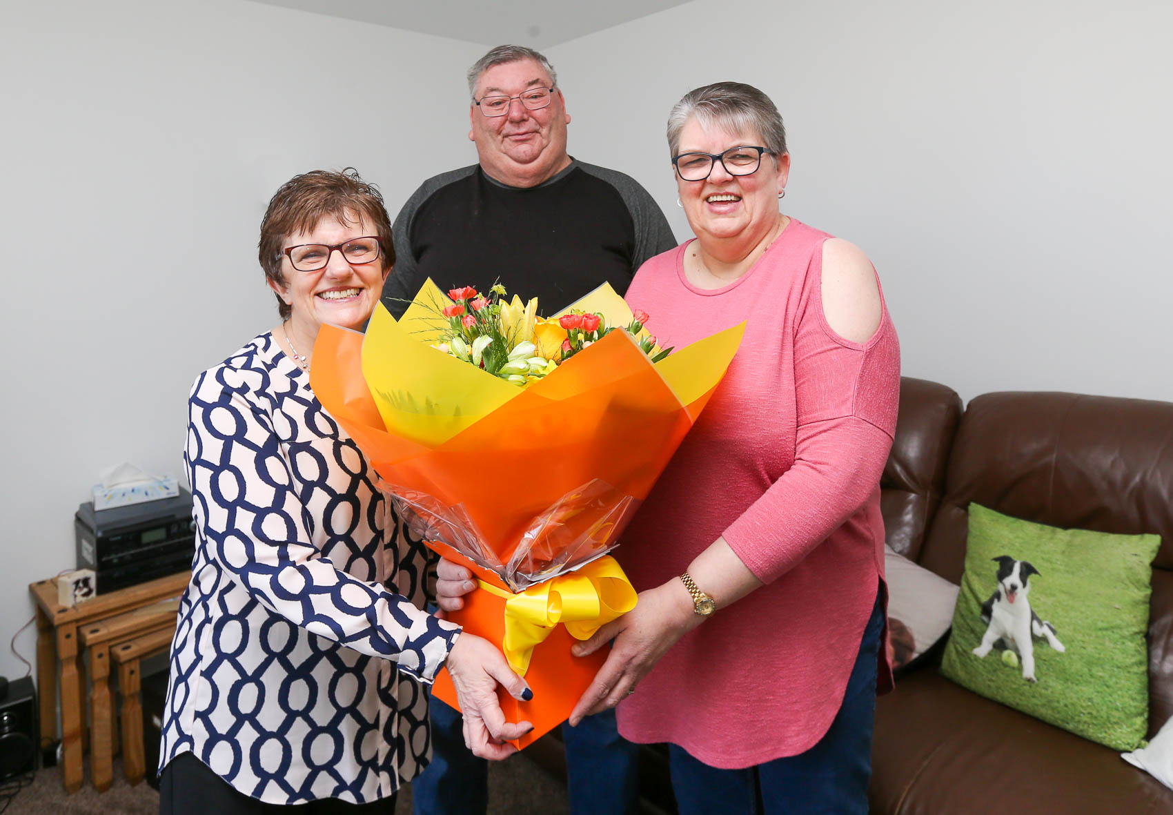 Cllr Judy Hamilton with tenants in Thornton - New council houses in Thornton - tenants move in