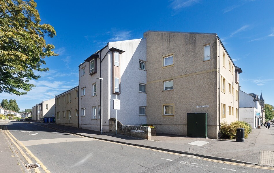 Exterior of the main building at Bathgate Court, leading out onto the street