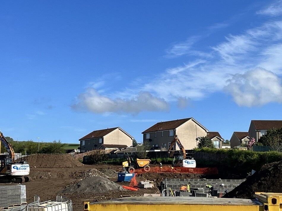 Building site view of the work being done to create new houses at Langside Crescent