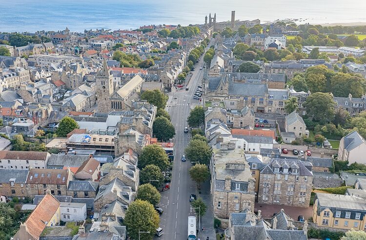 An aerial view of South Street, St Andrews
