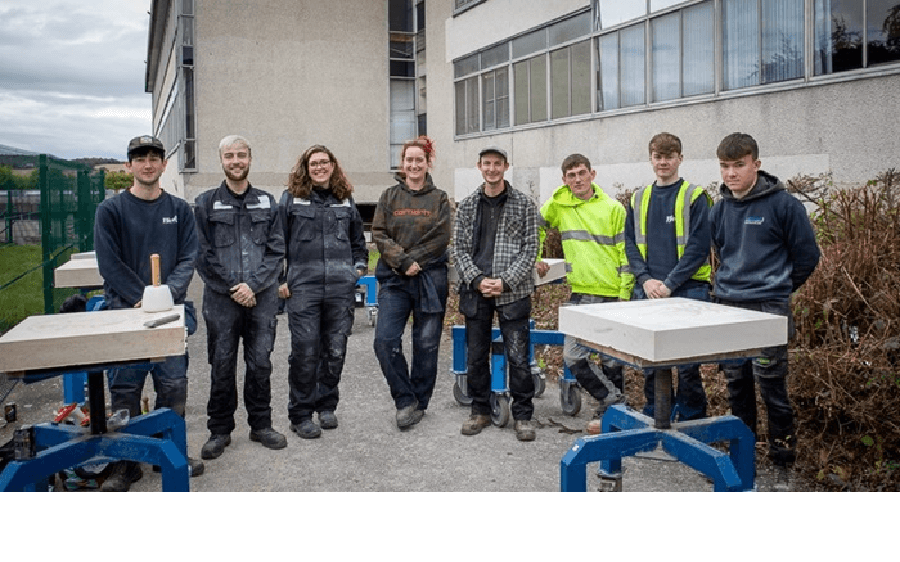 The eight competitors ready to start carving outside Inverkeithing High School Eight competitors ready to start carving outside Inverkeithing High School
