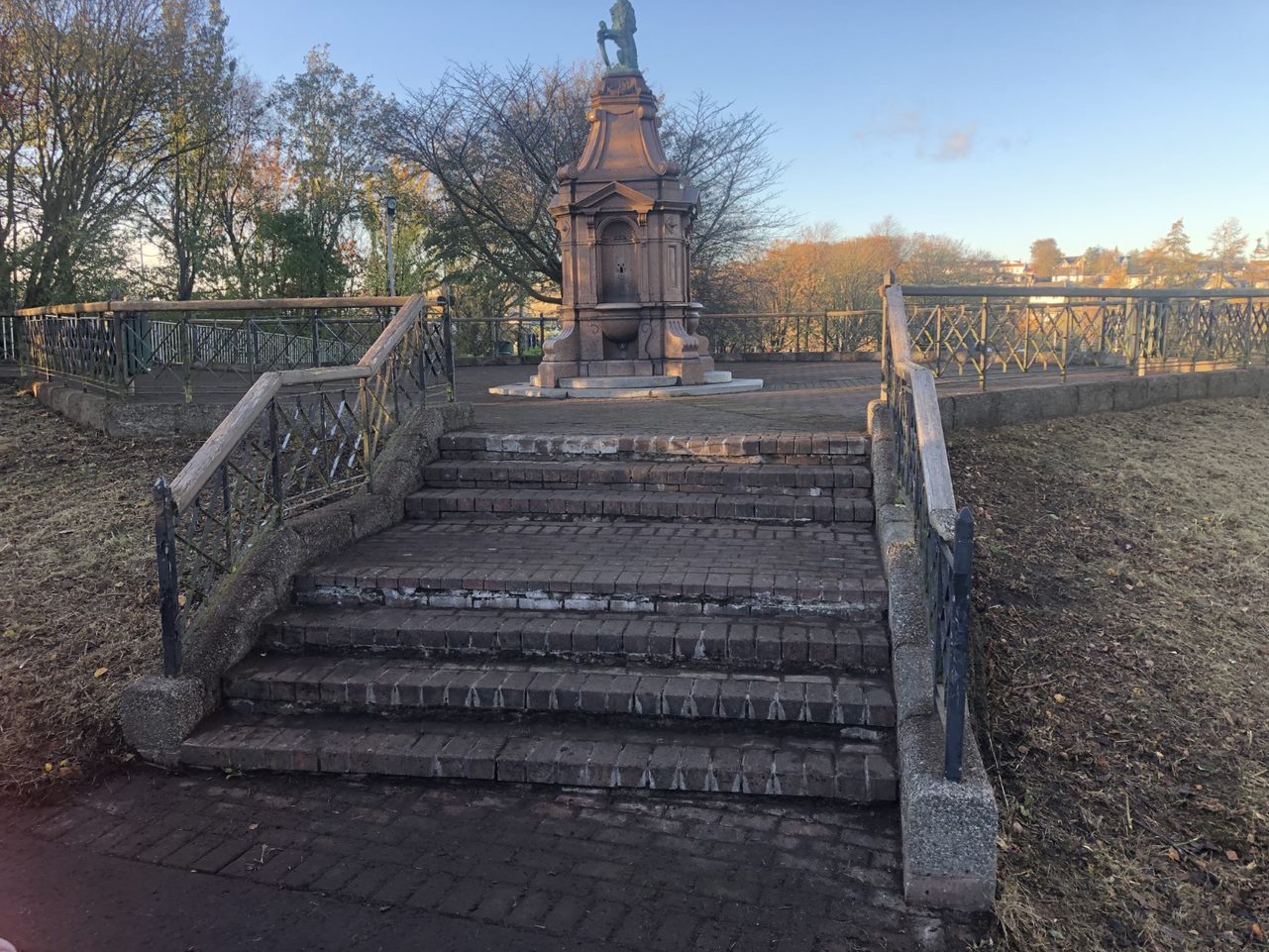 The Donald Fountain once the work was completed and the moss and dead planting was cleared