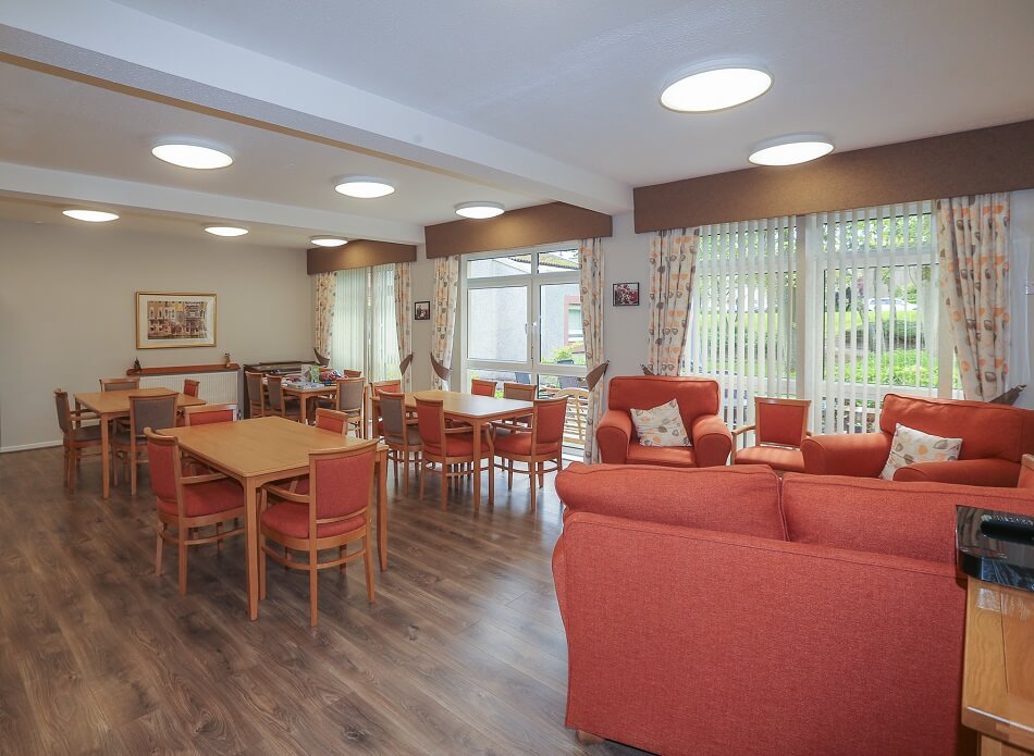 Image of the communal dining and indoor seating area at Jubilee Grove
