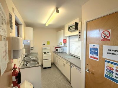 Small kitchen at John Marshall showing serving hatch and cooker Small kitchen at John Marshall showing serving hatch and cooker