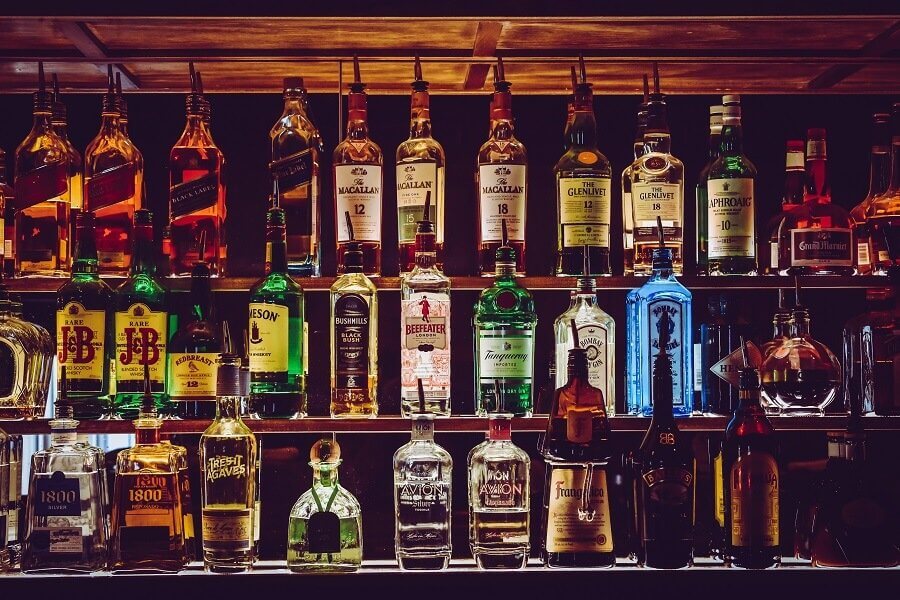 Bottles of alcohol in a bar
