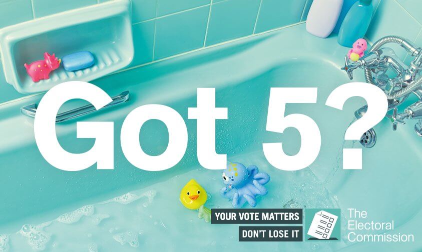 Got 5 - register to vote in the upcoming Scottish Parliamentary Election Running a bath? Got 5 minutes? Register to vote