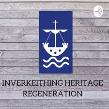 Inverkeithing Heritage Regeneration podcast logo on a wooden background.