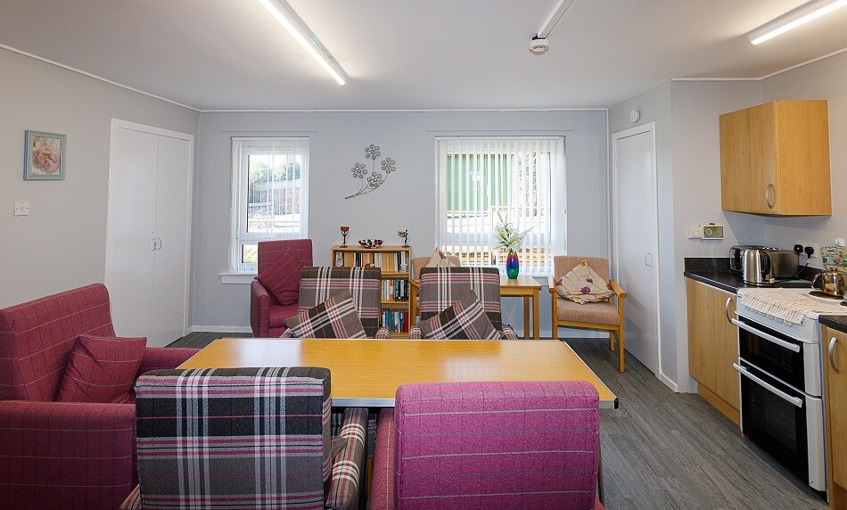 Communal seating area off the kitchen at Melville Court