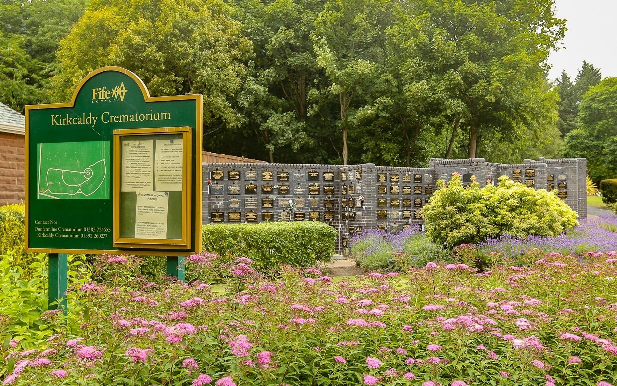 Wall of remembrance at Kirkcaldy Crematorium