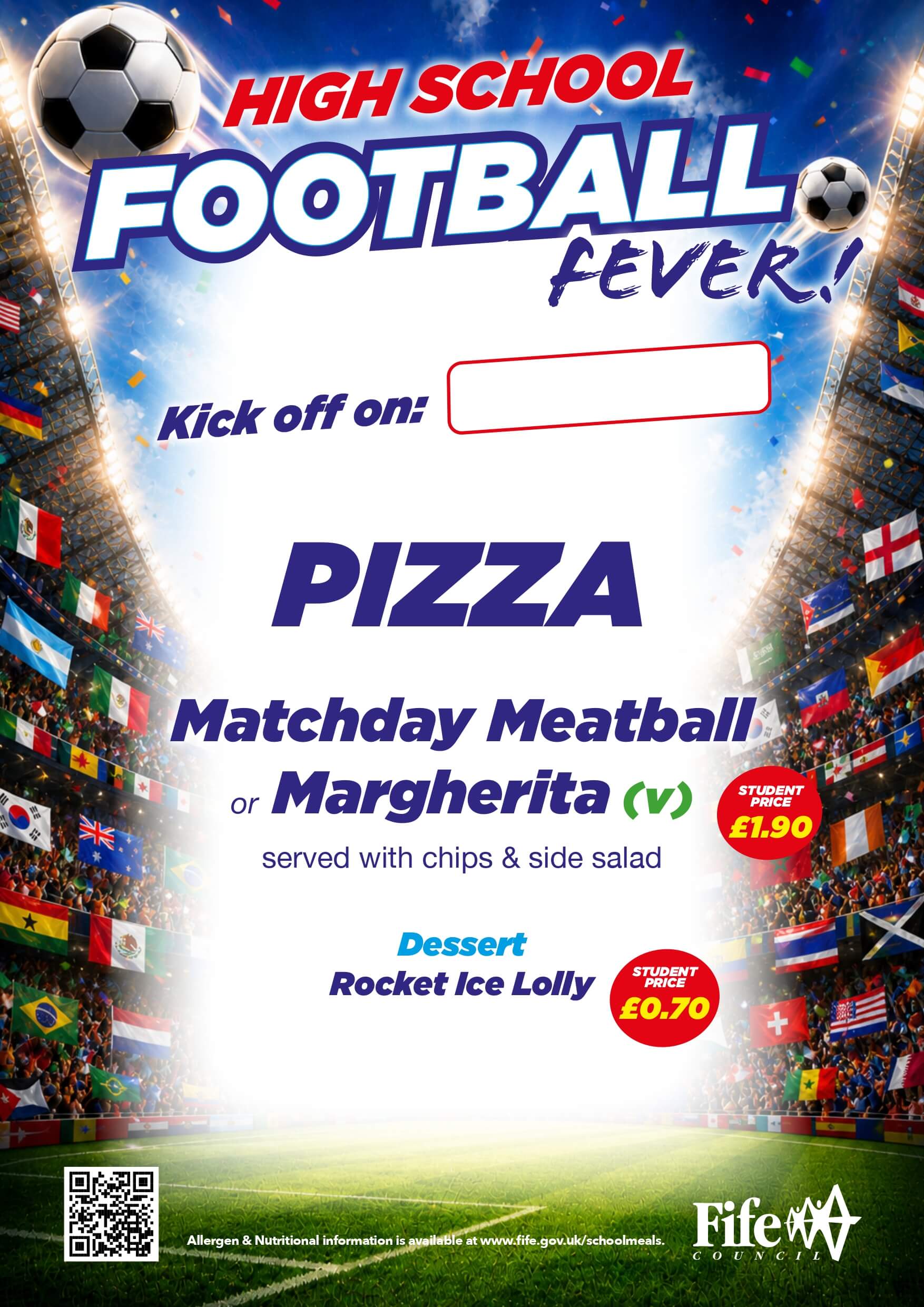 Football Fever World Cup Theme Day Menu Poster - High School page