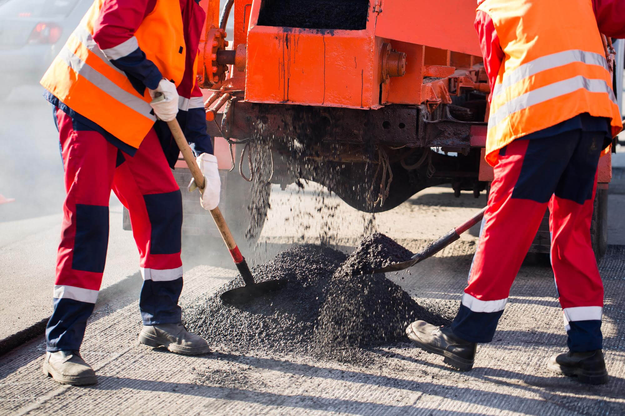 Asphalt being laid on a road