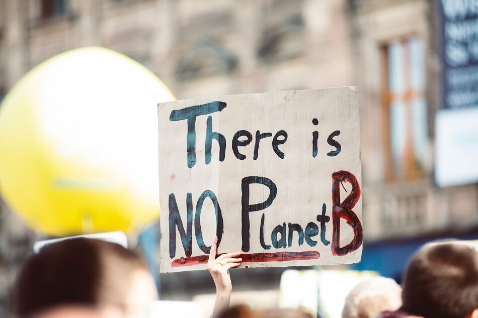 Image of placard held up, with the message 'There's no Planet B' Image of placard held up, with the message 'There's no Planet B'