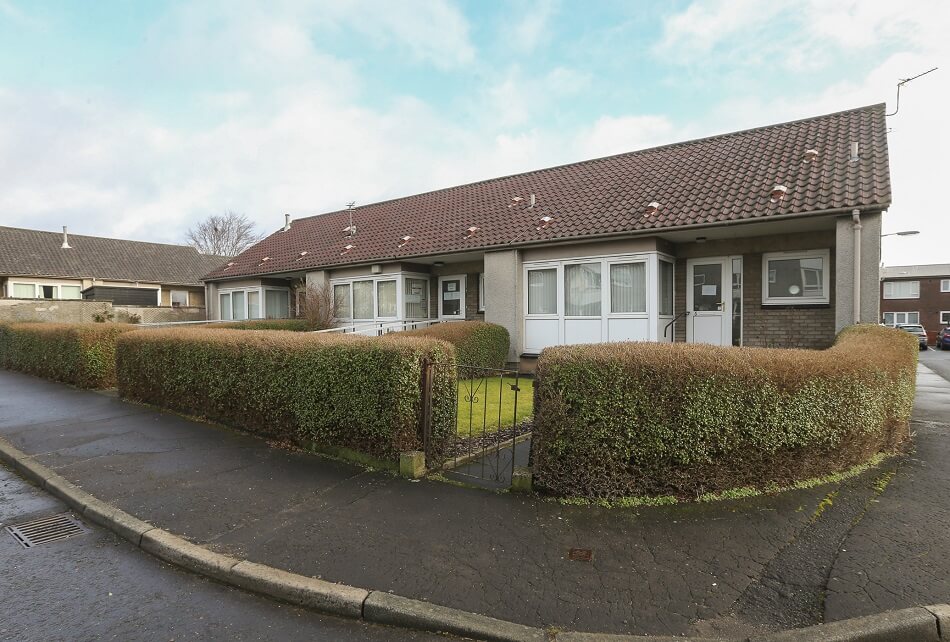Exterior of Katrine Crescent, showing three adjoining properties in a row