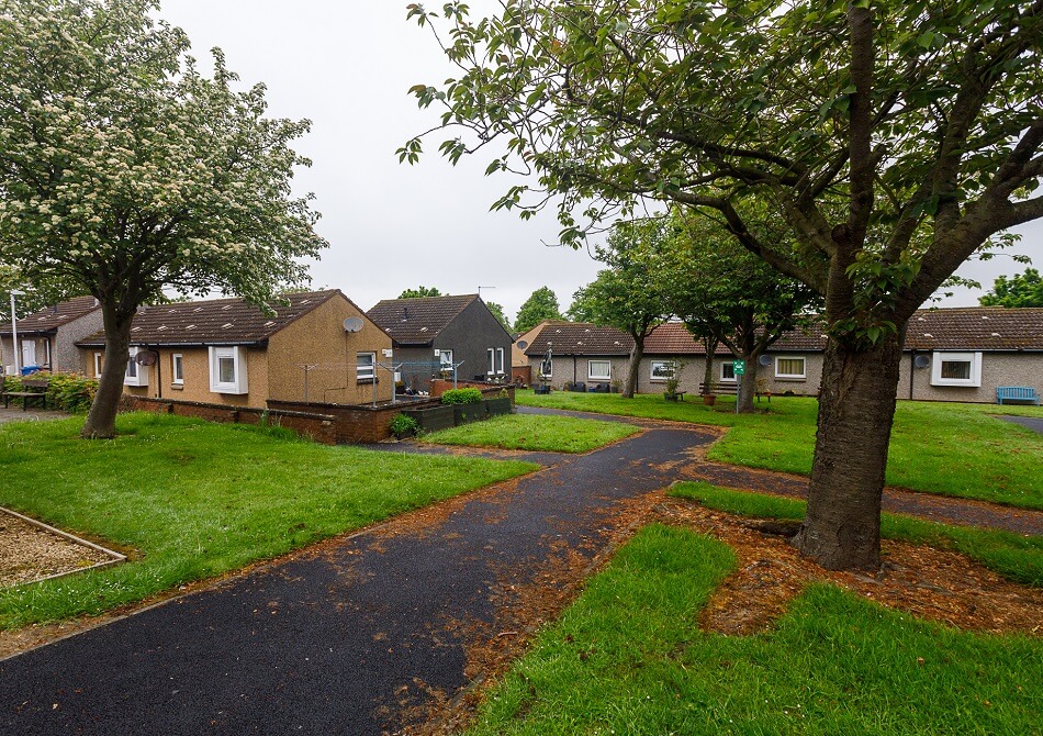 Communal walkways at Walter Hay Court, leading to the bungalows