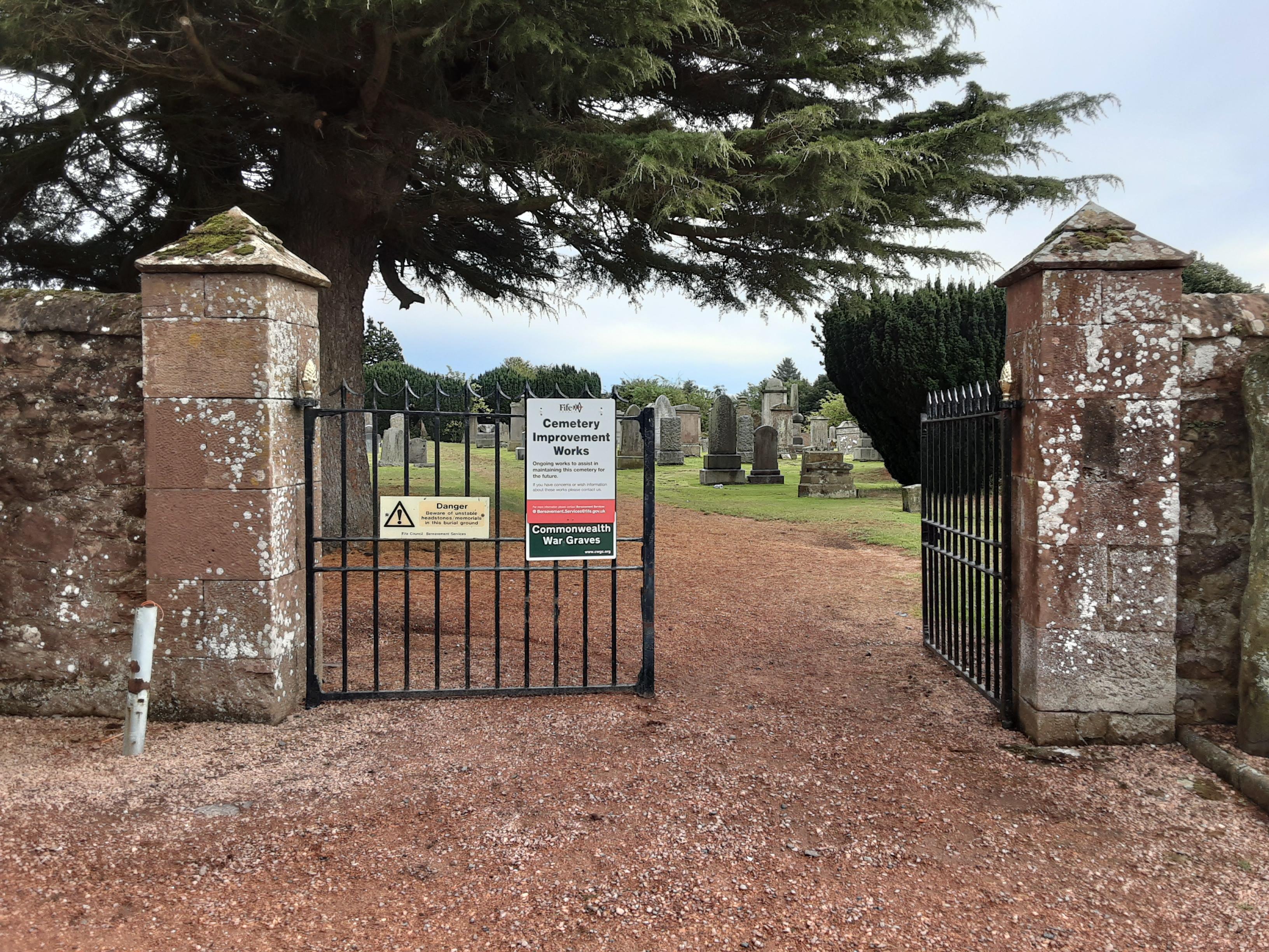 Entrance gates to Strathmiglo Cemetery - Headstone inspections at Strathmiglo cemetery