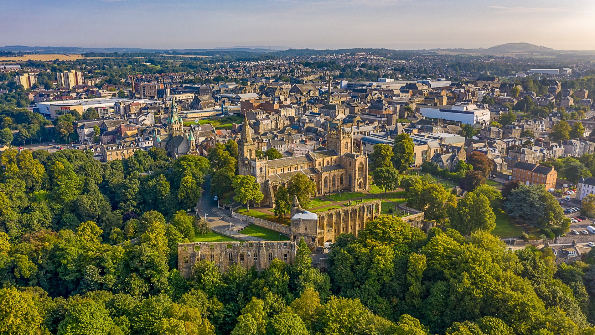Aerial view of Dunfermline city centre Aerial view of Dunfermline city centre