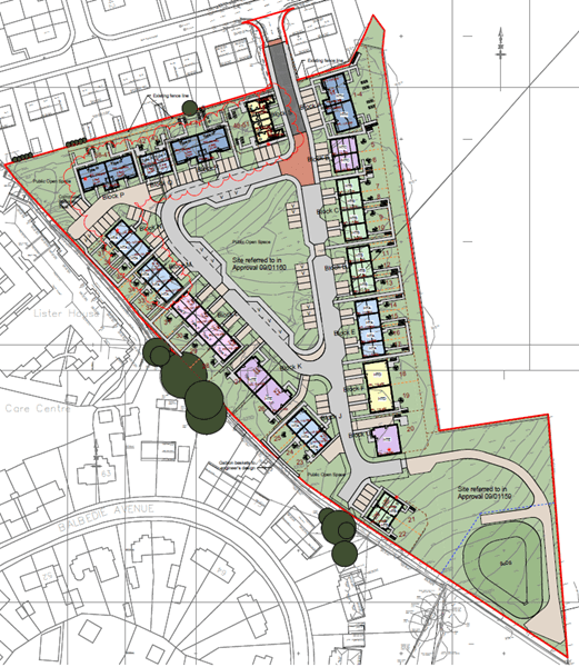 Map showing the plans for New Flockhouse, with a total of 51 properties within the scheme