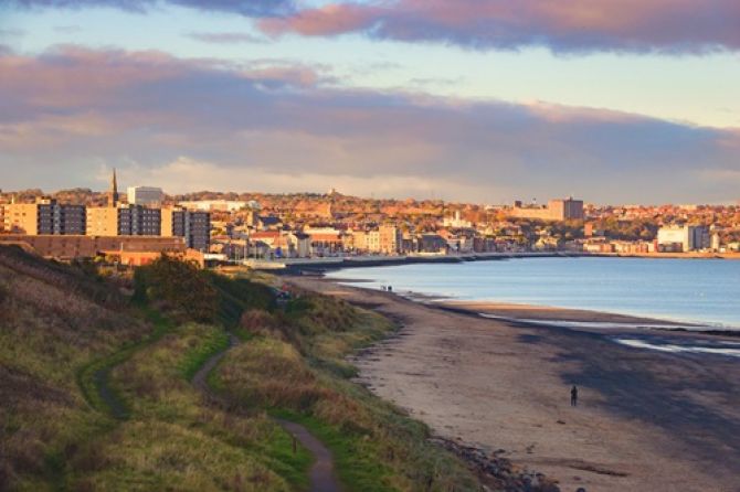 View of Kirkcaldy waterfront and town centre from Seafield