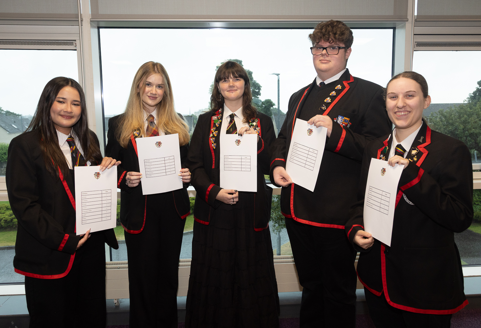 Our main photo shows Queen Anne High pupils (left to right) Millie Sun, Lauren Scott, Sarah Grace Richardson, Lawrie Foy, Sophie Quoiani.