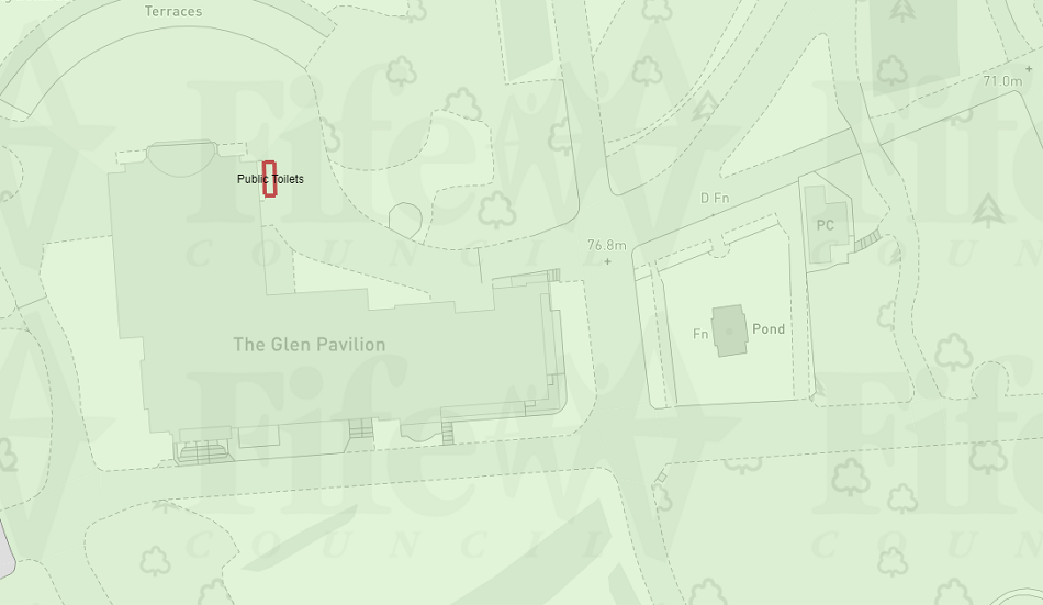 Map of the Glen Pavillion area of Pittencrieff showing where the temporary toilets will be.