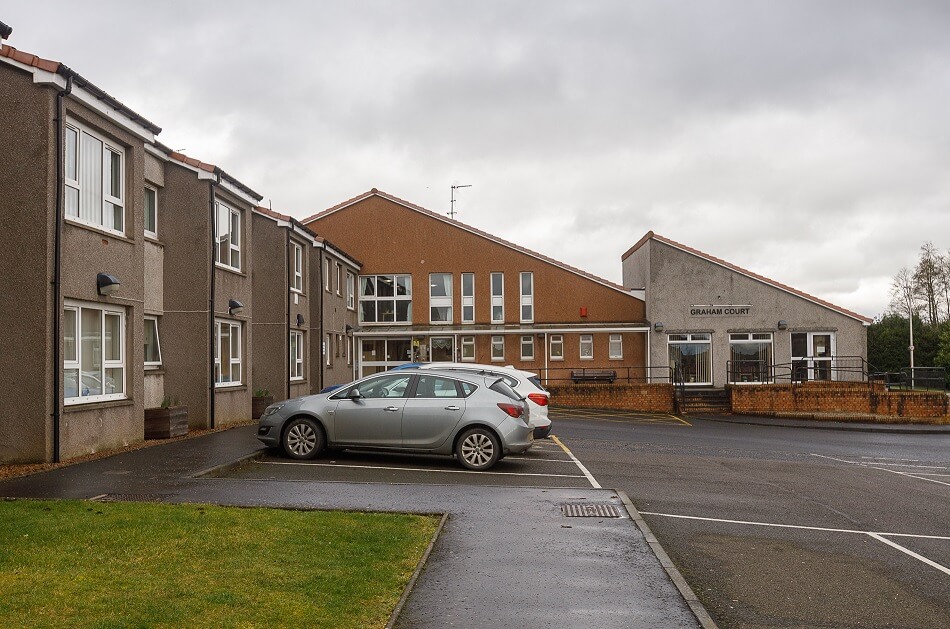 Exterior of Graham Court, with parking available