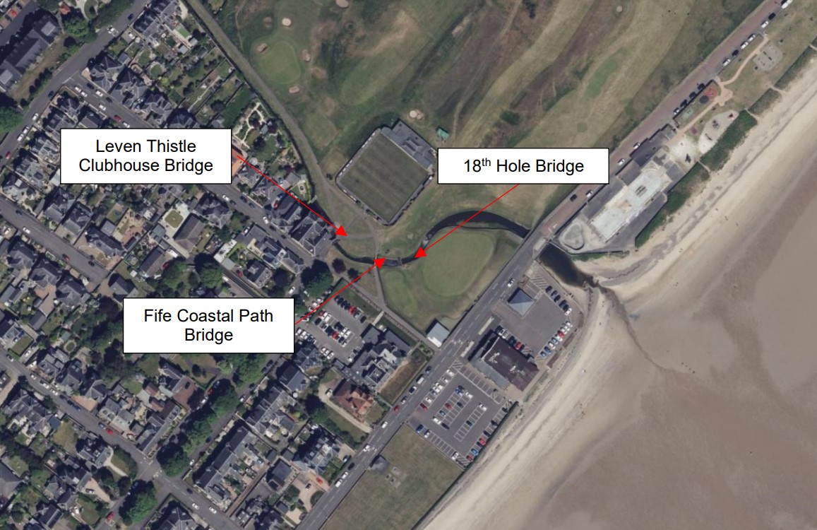 Aerial view of Leven Links bridge