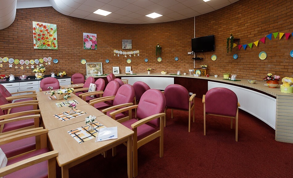 Communal dining area at Balfour Court, decked out with Easter decorations and bunting