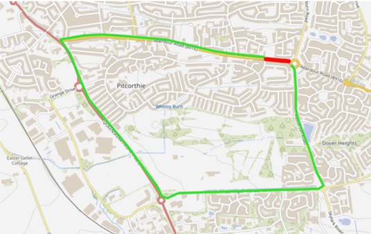 Aberdour Road diversion route Map showing diversion route for Aberdour Road, Dunfermline