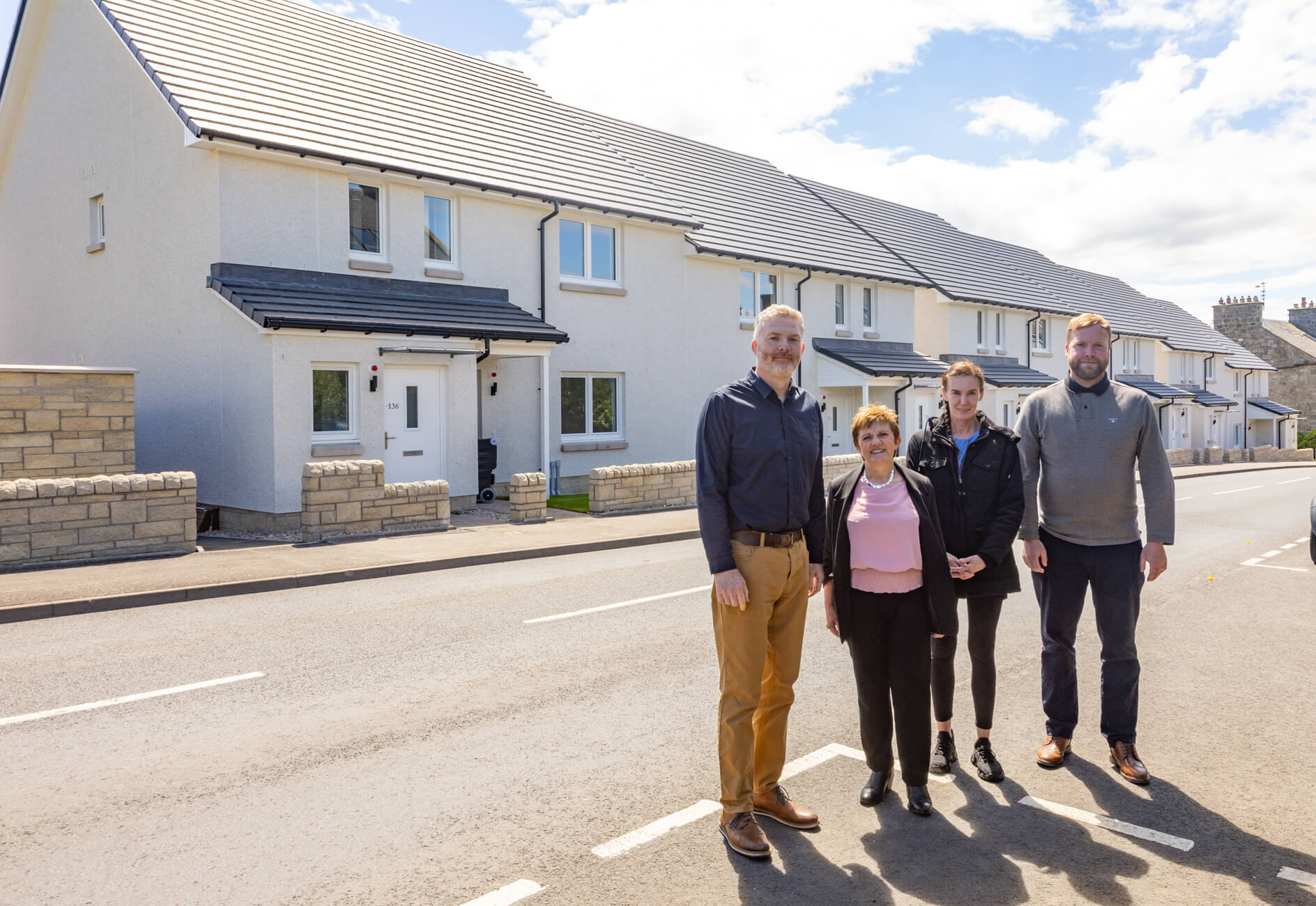 Our photo shows Steven Cooper (Cala Homes), Cllr Judy Hamilton, Jen Davie (Project Manager Fife Council) and Scott McCallum (Housing Professional Fife Council).