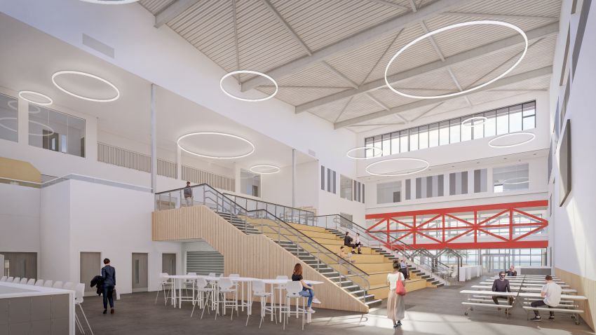 New SW Fife HS design feature Artist's impression of the interior of the new SW Fife school showing the steel framework