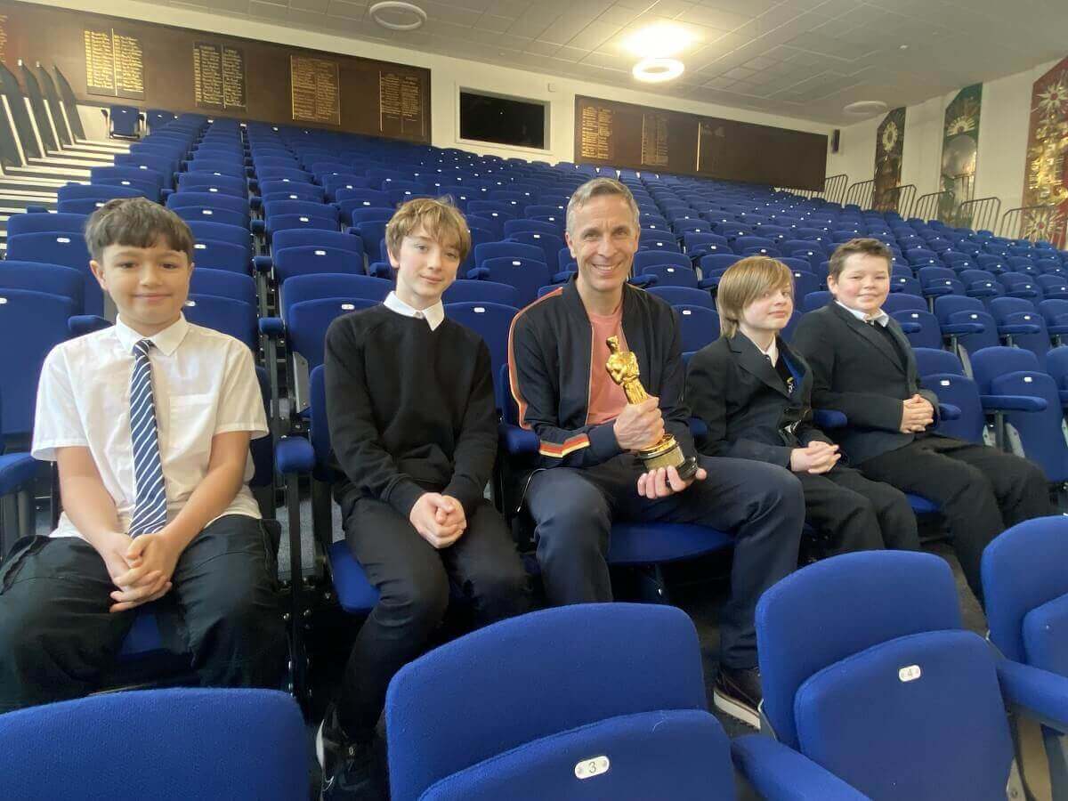 Oscar-winning sound engineer Chris Burdon with 4 Madras college students