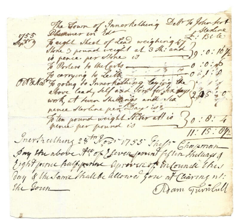 Copy of receipt dated 1755