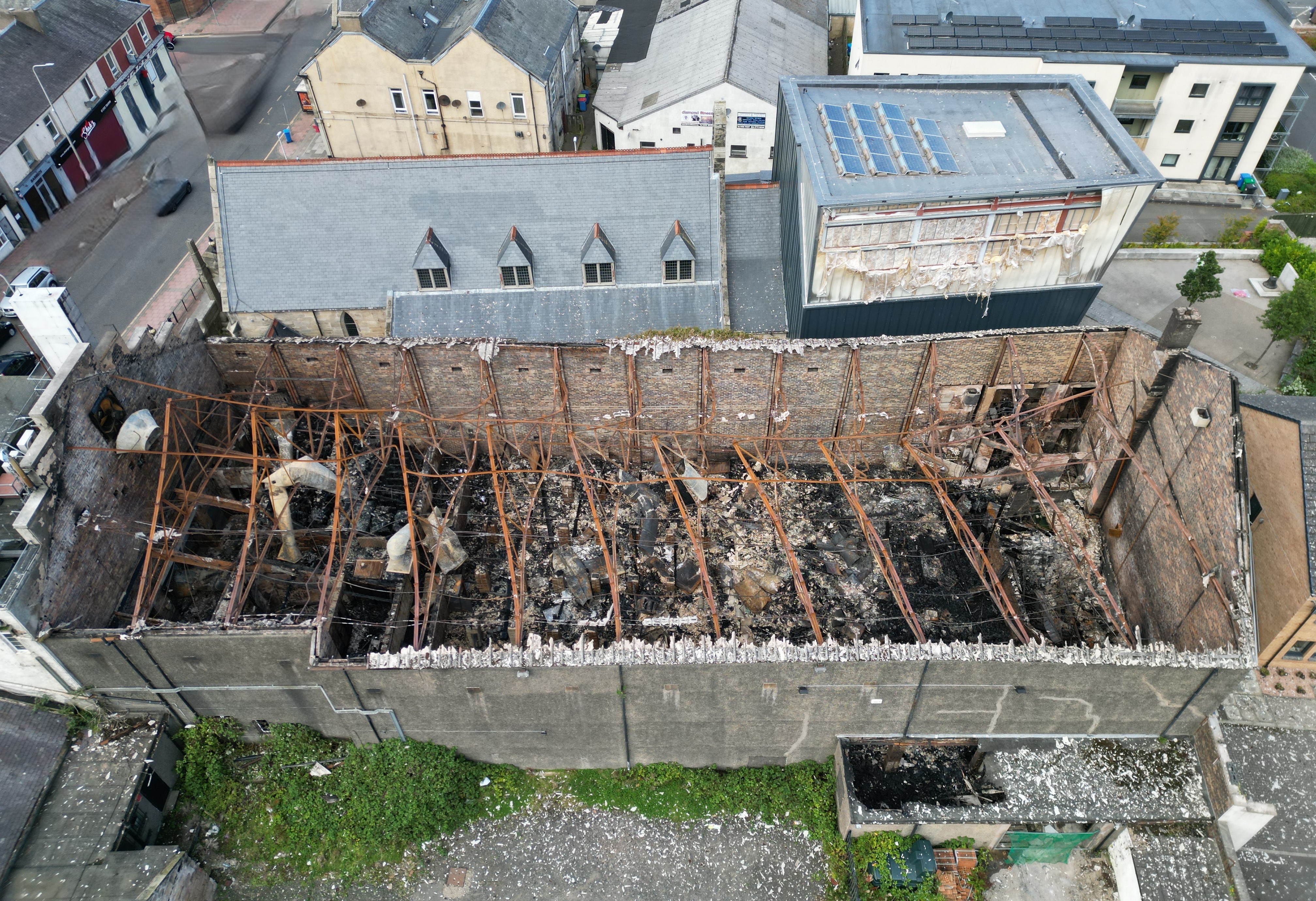 Drone view of the fire damaged former cinema in Lochgelly