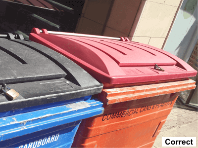 Correct - waste containers are presented with closed lids and locked